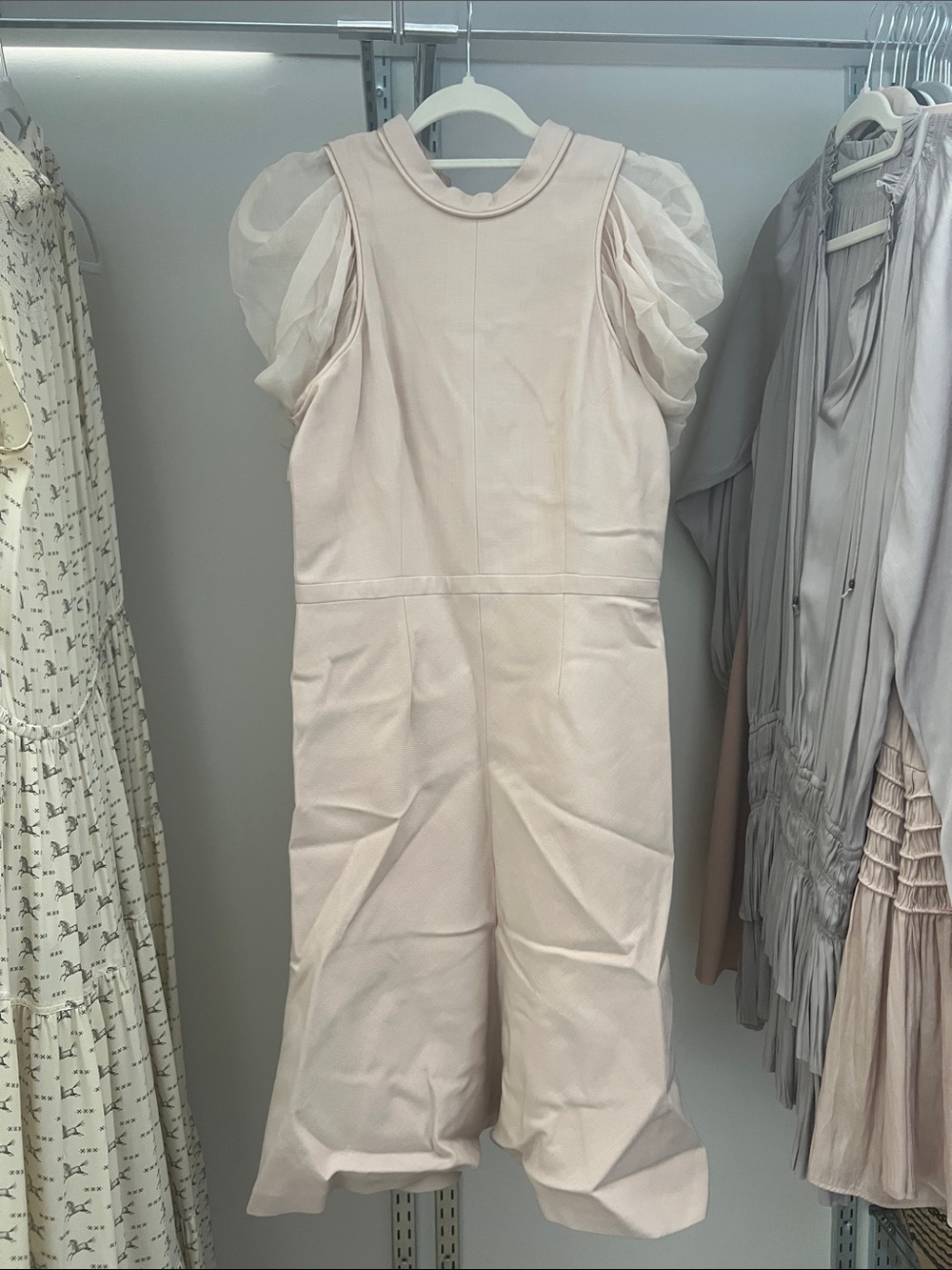 Alexander McQueen Pale Blush Midi Dress with Sheer Puff Sleeves